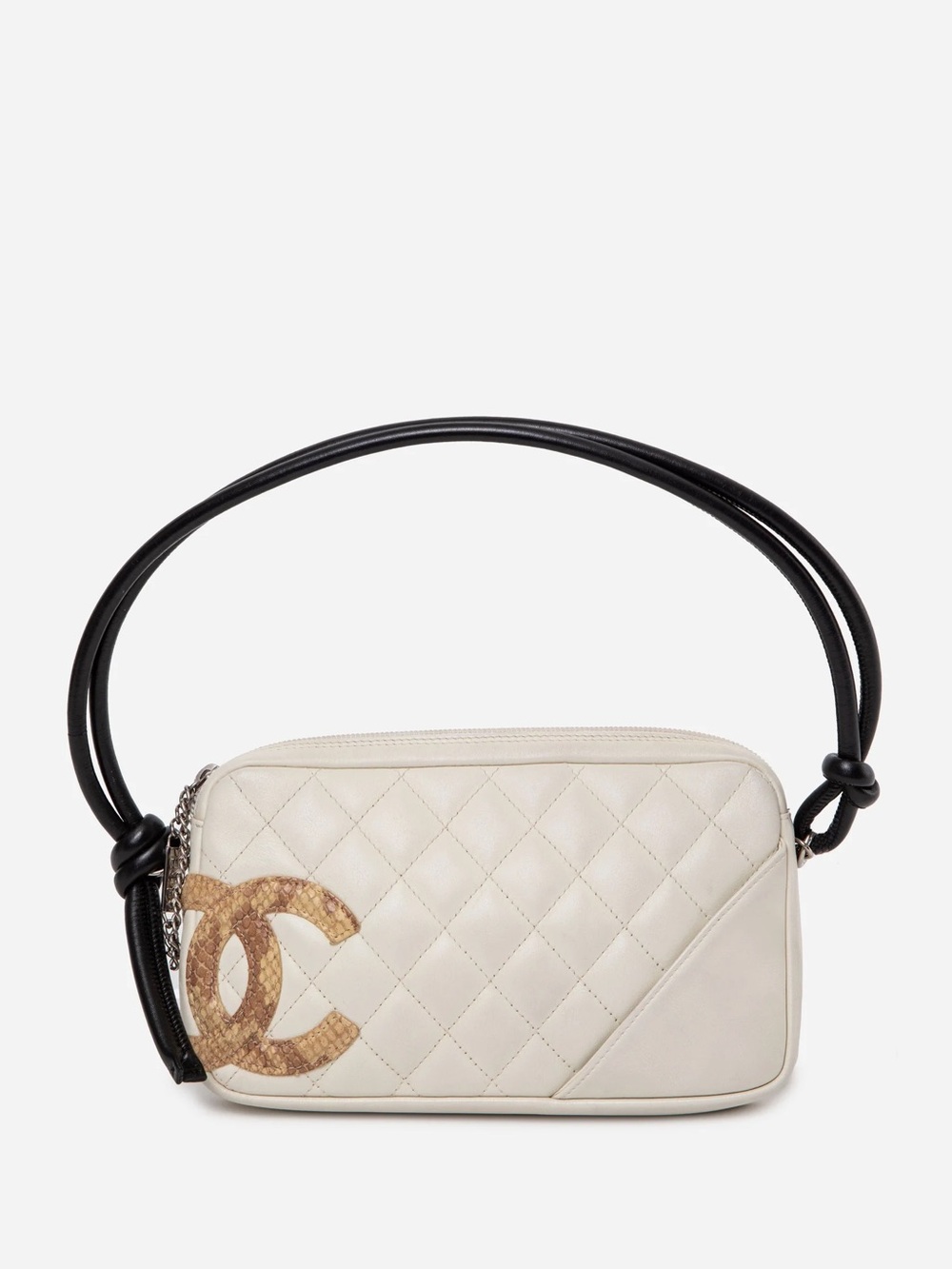 Pre-Owned Chanel 2005 White Python/Calfskin Quilted Cambon Pochette